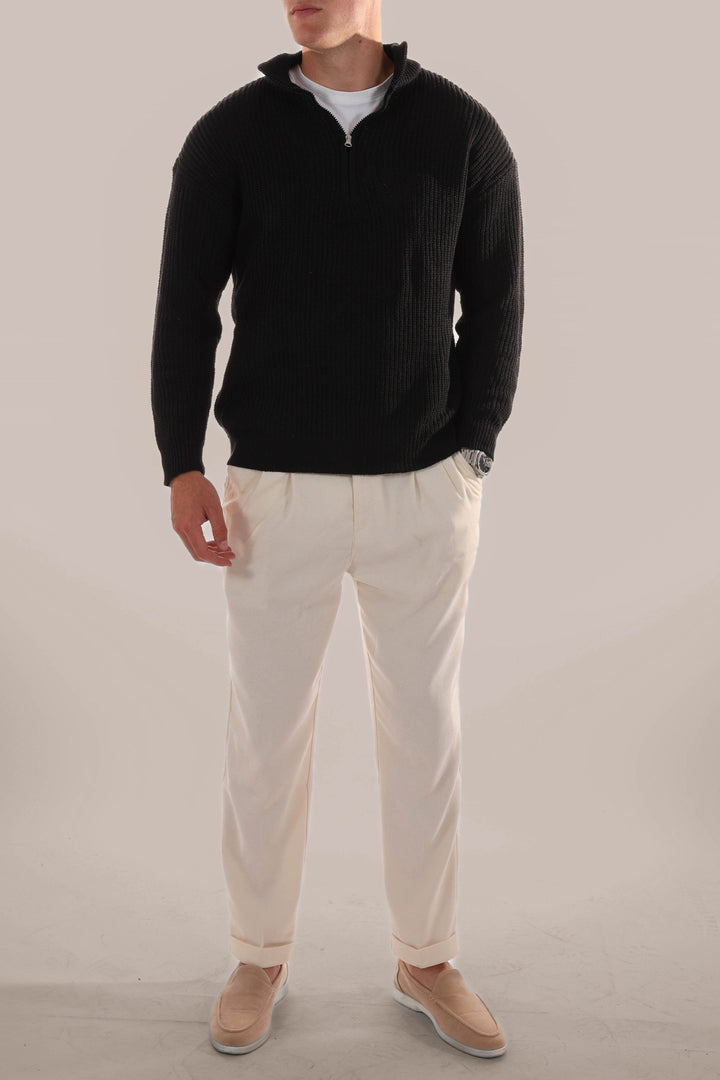 Mens Knitted Jumper with Half Zip Collar
