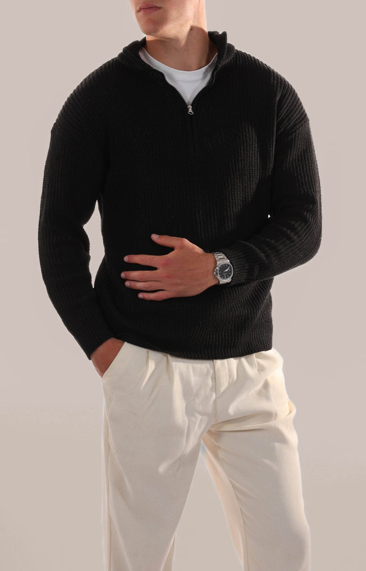 Mens Knitted Jumper with Half Zip Collar