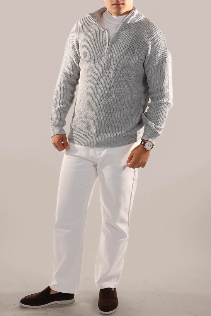 Mens Knitted Jumper with Half Zip Collar