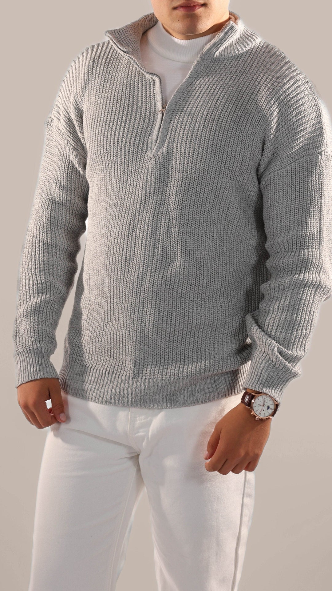 Mens Knitted Jumper with Half Zip Collar