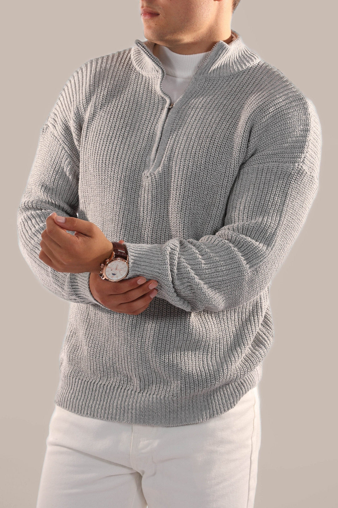 Mens Knitted Jumper with Half Zip Collar