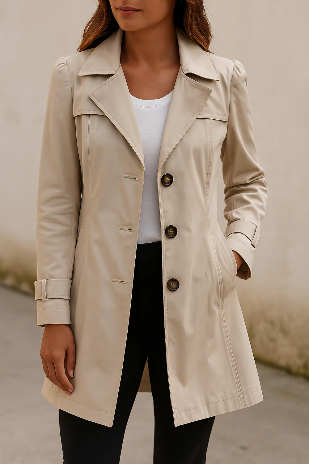 Womens Trench Coat with Buttons Collar Intermediate Fit