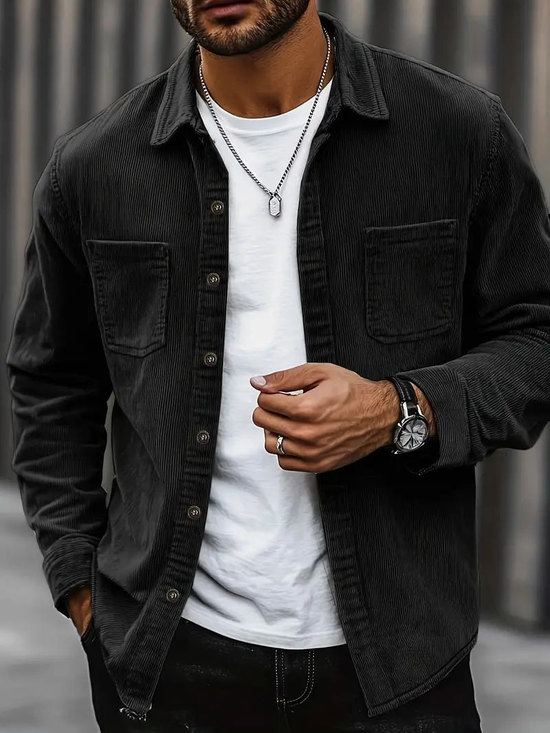 Mens Corduroy Blend Jacket Button Front with Pockets Warm