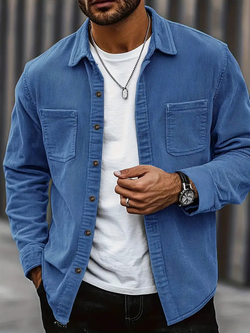 Mens Corduroy Blend Jacket Button Front with Pockets Warm