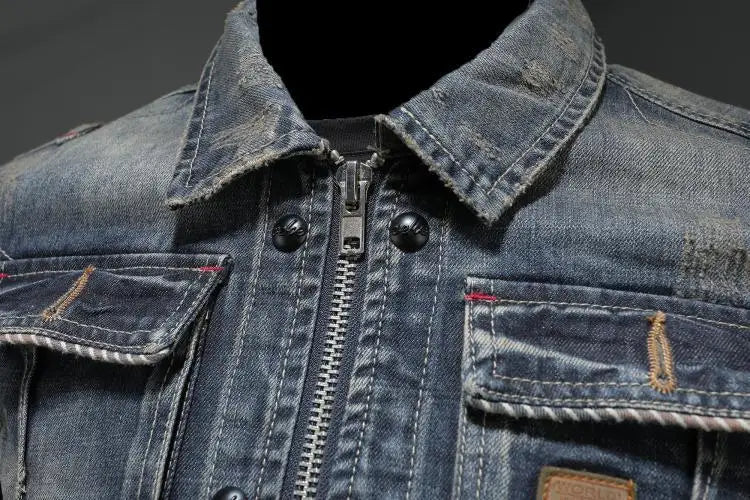 Mens Denim Blend Jacket Retro Cut Structured Fit