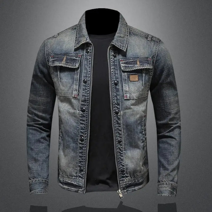 Mens Denim Blend Jacket Retro Cut Structured Fit
