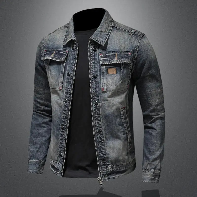 Mens Denim Blend Jacket Retro Cut Structured Fit
