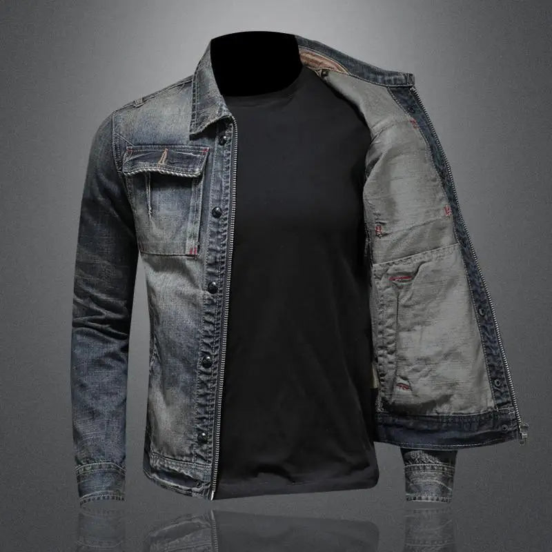 Mens Denim Blend Jacket Retro Cut Structured Fit - BritishMode