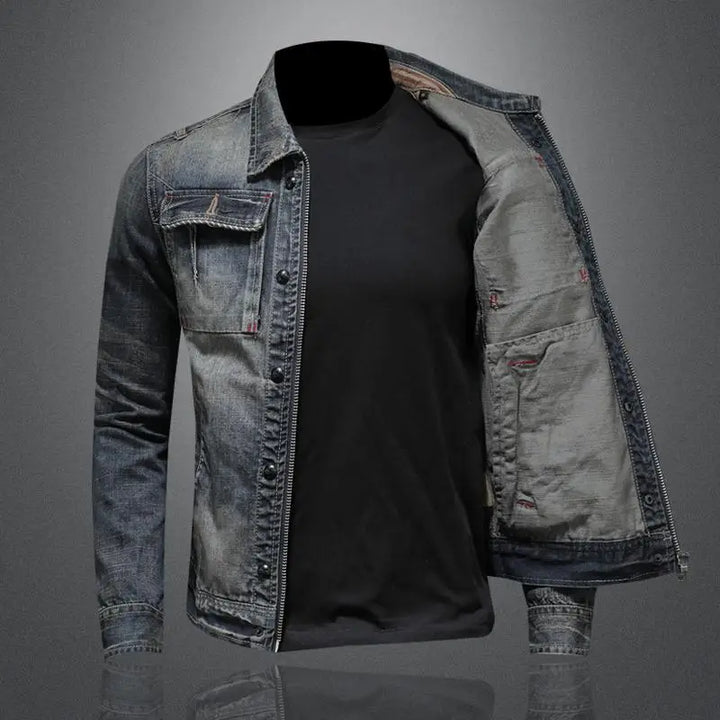 Mens Denim Blend Jacket Retro Cut Structured Fit - BritishMode