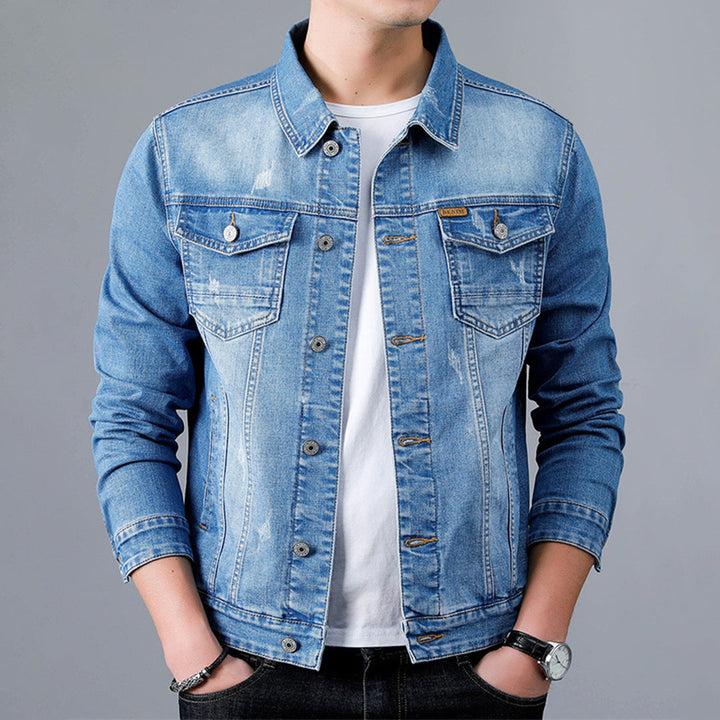 Mens Denim Blend Jacket Structured Cut Button Front Closure