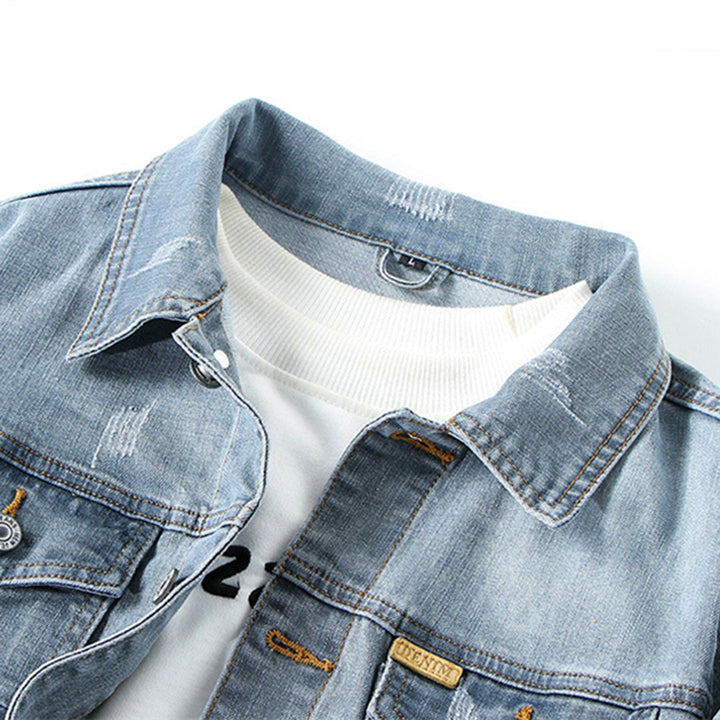 Mens Denim Blend Jacket Structured Cut Button Front Closure