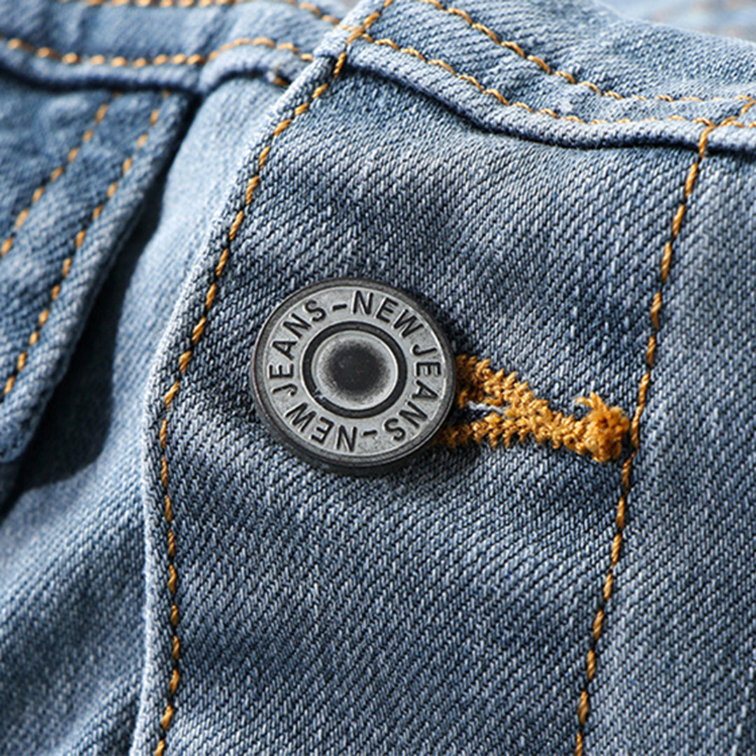 Mens Denim Blend Jacket Structured Cut Button Front Closure