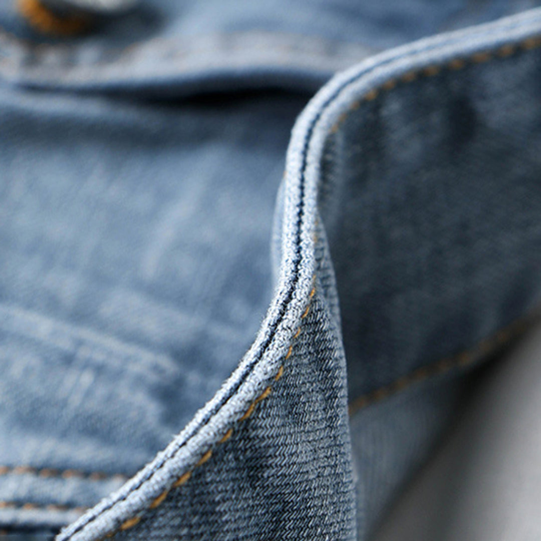 Mens Denim Blend Jacket Structured Cut Button Front Closure