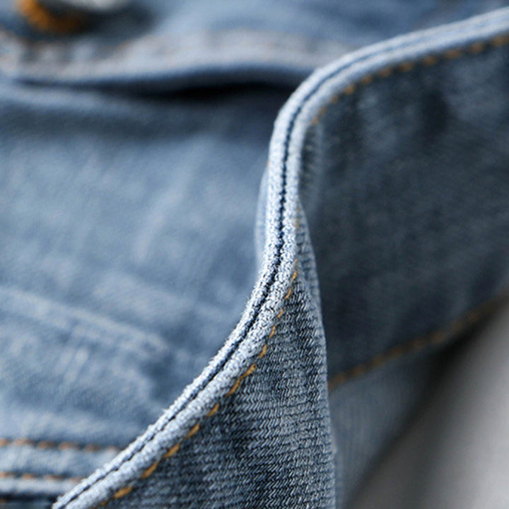 Mens Denim Blend Jacket Structured Cut Button Front Closure