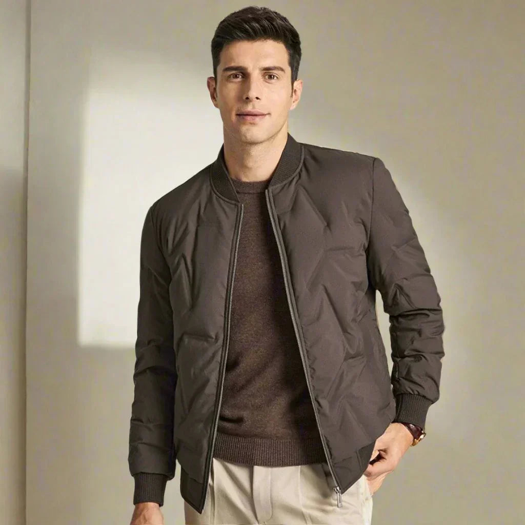 Mens Quilted Down Blend Jacket Lightweight Thermal Warmth