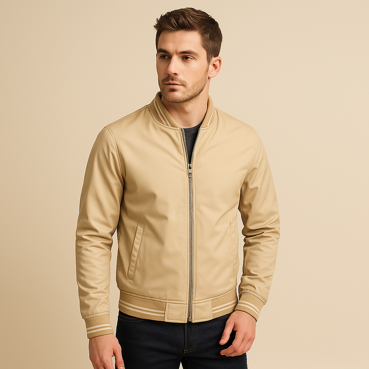 Mens Jacket Polyester Blend Ribbed Collar Easy Fit
