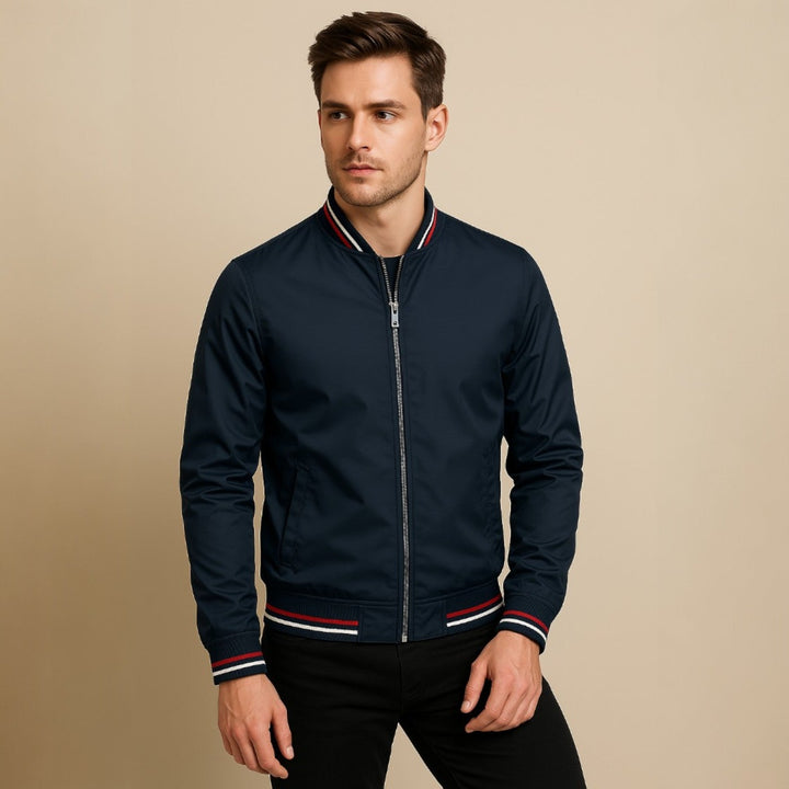 Mens Jacket Polyester Blend Ribbed Collar Easy Fit