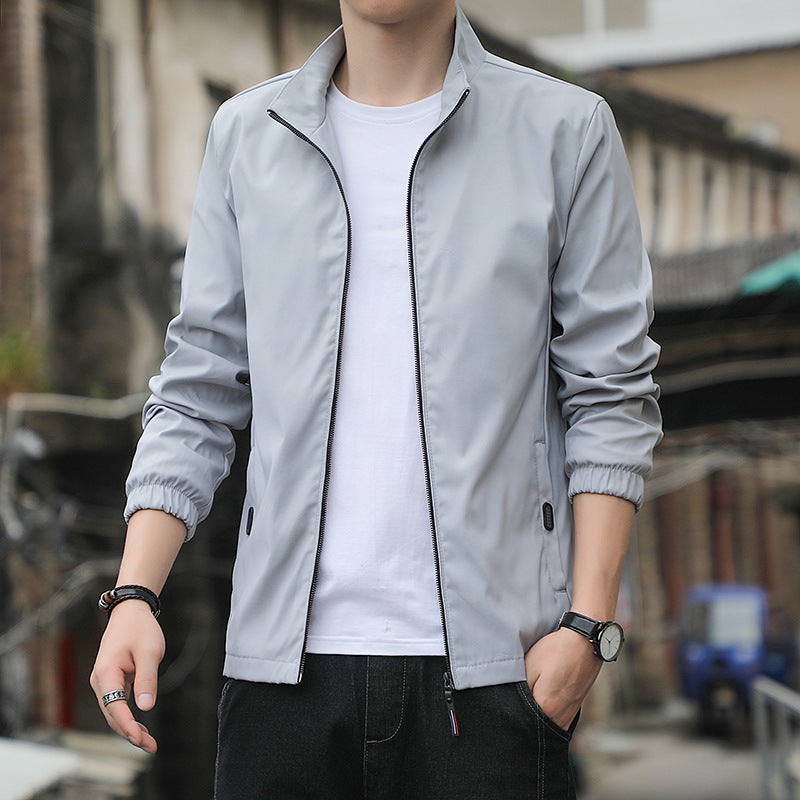 Mens Jacket Polyester Blend Slim Tailored Fit Stand Collar