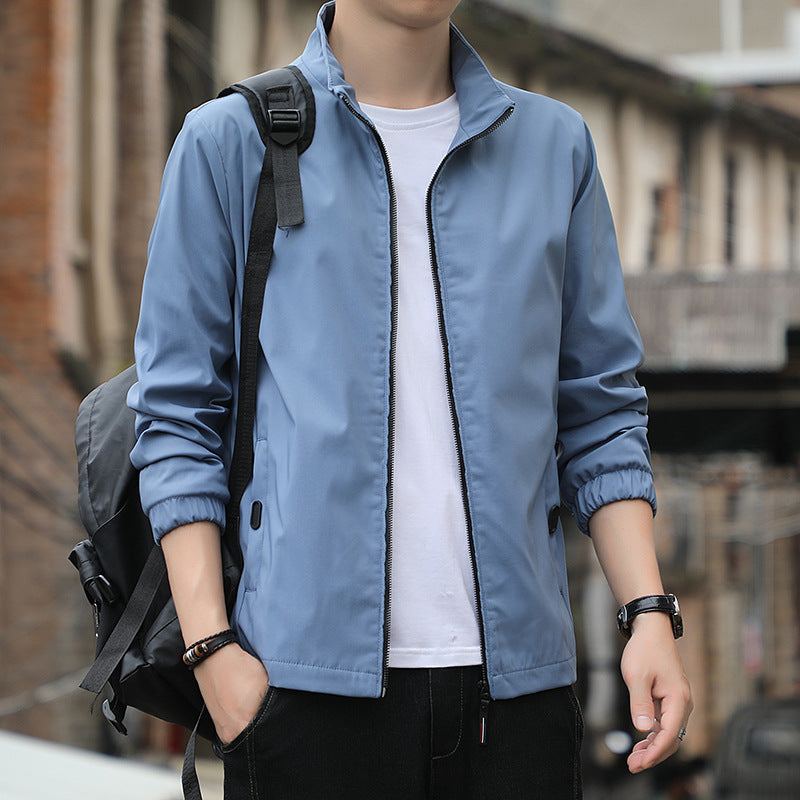 Mens Jacket Polyester Blend Slim Tailored Fit Stand Collar