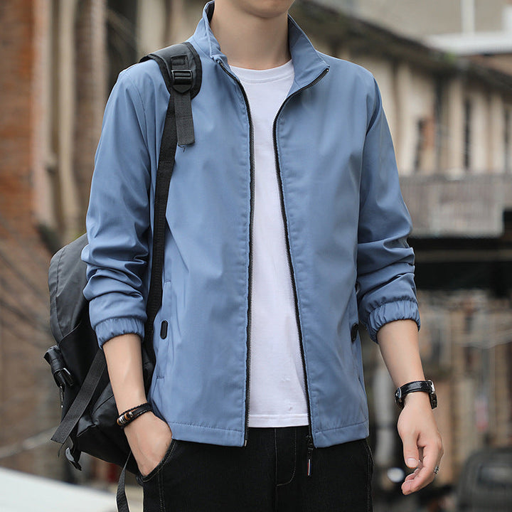 Mens Jacket Polyester Blend Slim Tailored Fit Stand Collar