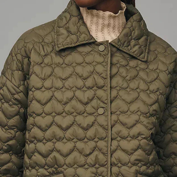 Womens Quilted Polyester Blend Jacket Heart Detail Warm Fit