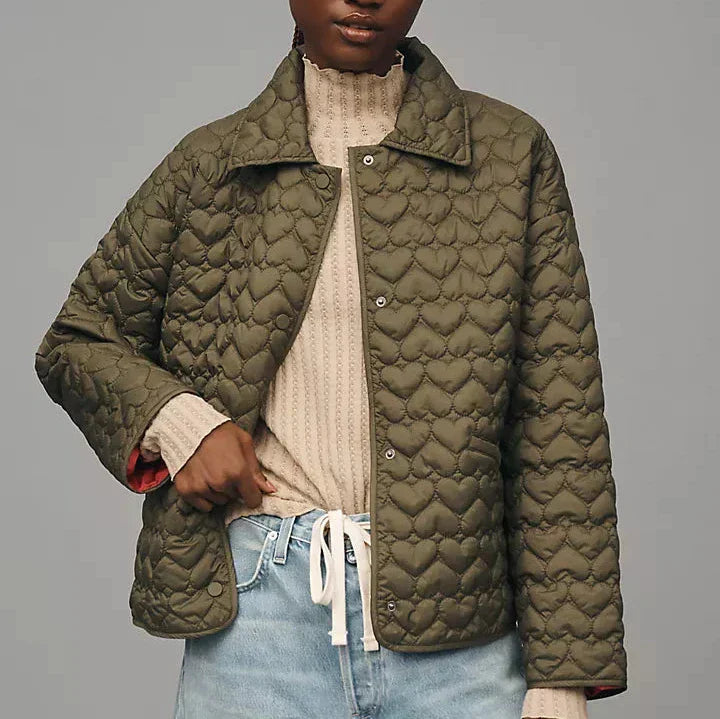Womens Quilted Polyester Blend Jacket Heart Detail Warm Fit