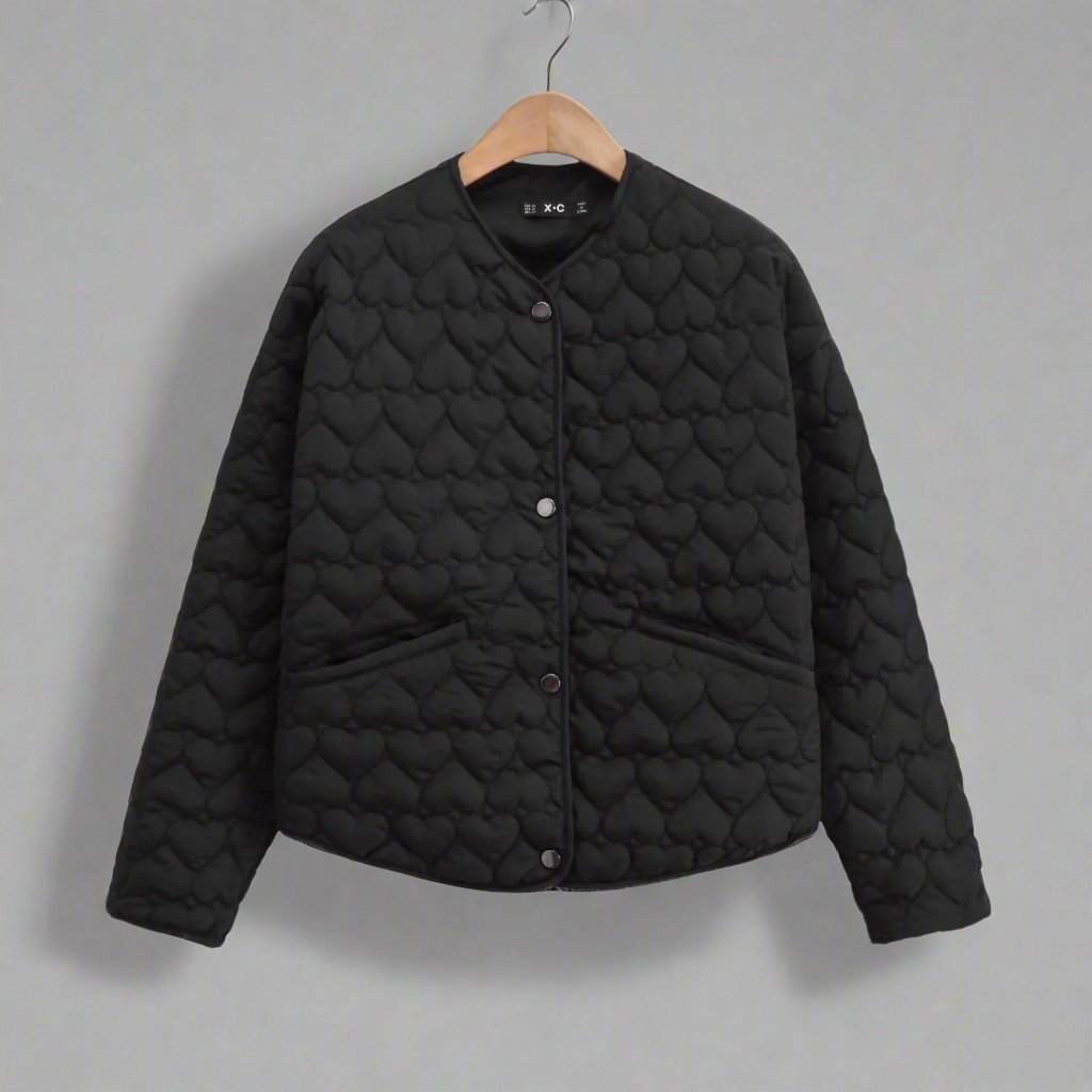Womens Quilted Polyester Blend Jacket Heart Detail Warm Fit