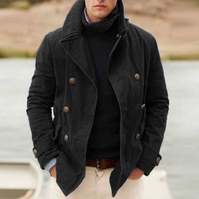Mens Jacket Stand-Up Collar Button Front Warm Retaining