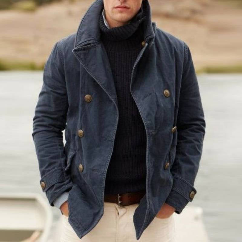 Mens Jacket Stand-Up Collar Button Front Warm Retaining - BritishMode