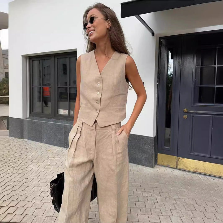 Womens Sleeveless Vest and Wide-Leg Pants Set