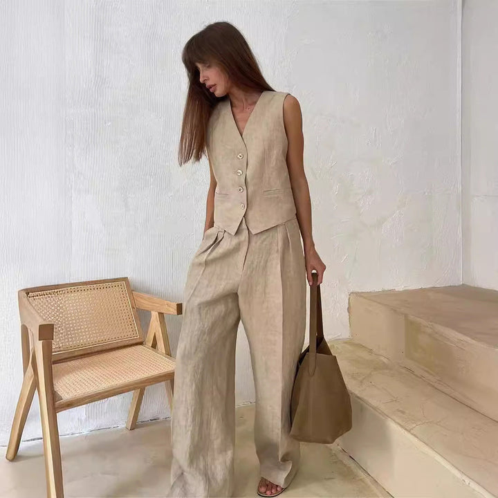 Womens Sleeveless Vest and Wide-Leg Pants Set