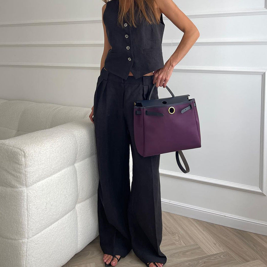 Womens Sleeveless Vest and Wide-Leg Pants Set