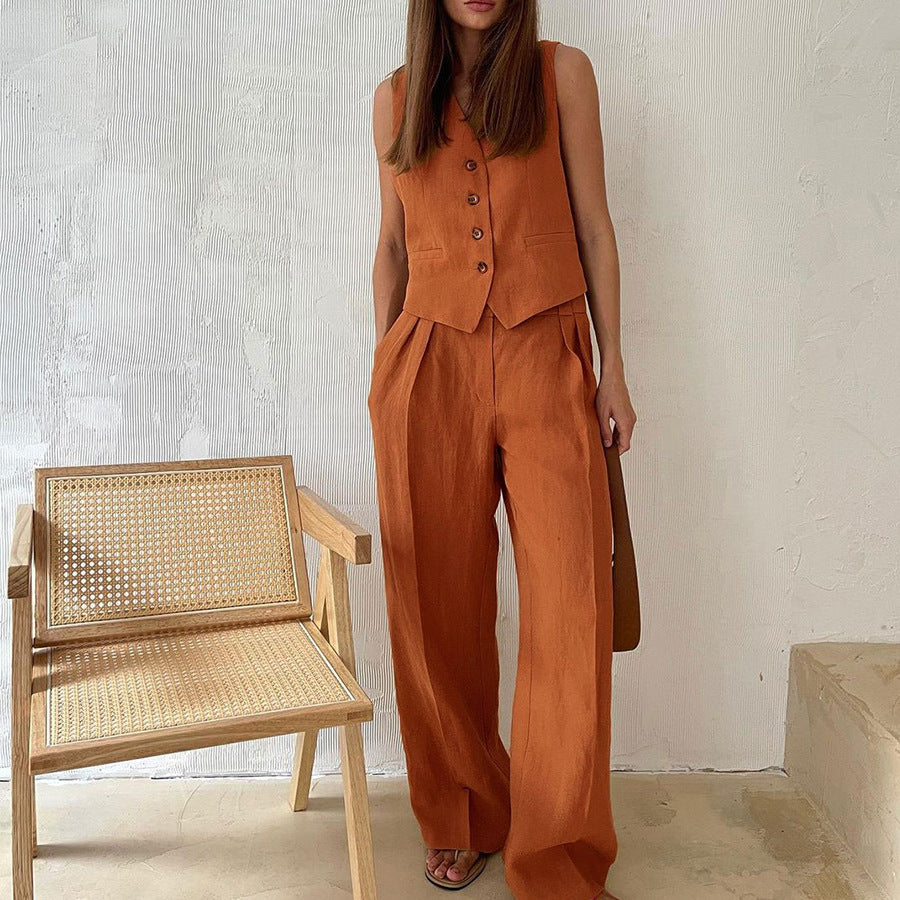 Womens Sleeveless Vest and Wide-Leg Pants Set