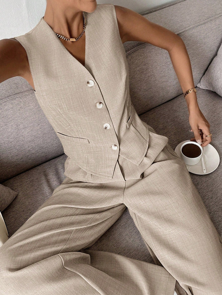 Womens Sleeveless Vest and Wide-Leg Pants Set