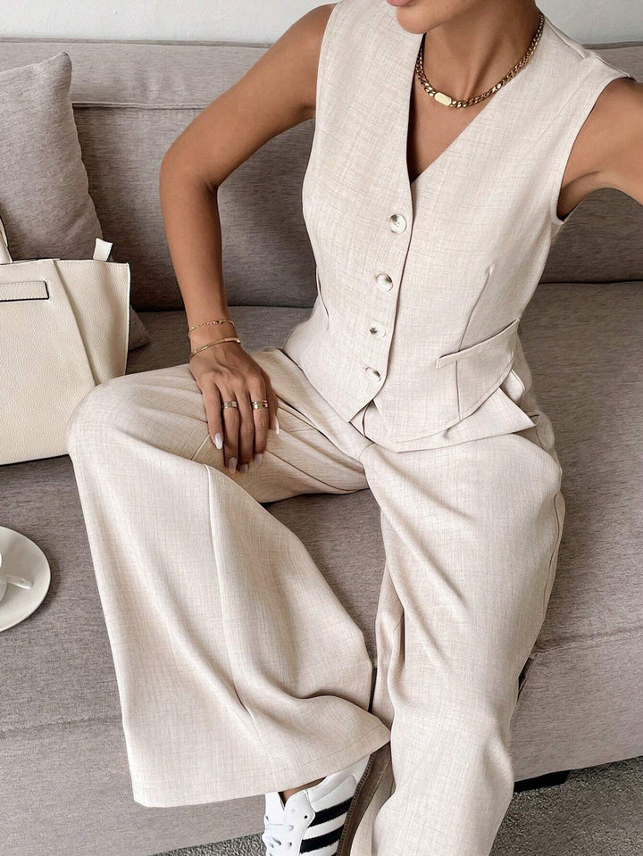 Womens Sleeveless Vest and Wide-Leg Pants Set