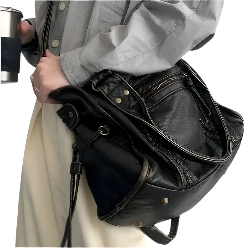 Womens Structured Shoulder Bag Washed Finish with Compartments