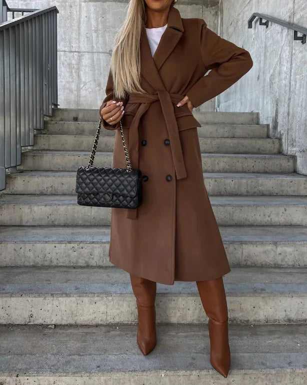 Womens Double-Breasted Winter Coat Wool Blend Classic Fit