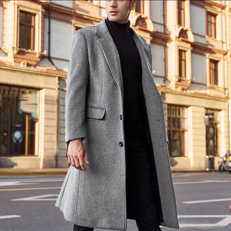 Mens Long Wool Coat Classic Fit