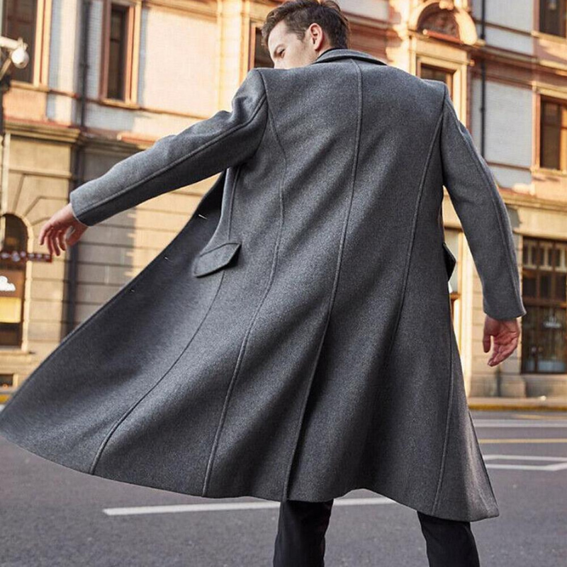 Mens Long Wool Coat Classic Fit