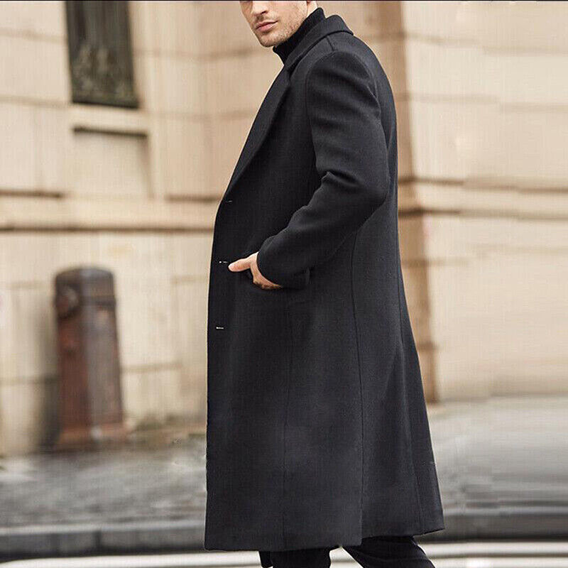 Mens Long Wool Coat Classic Fit