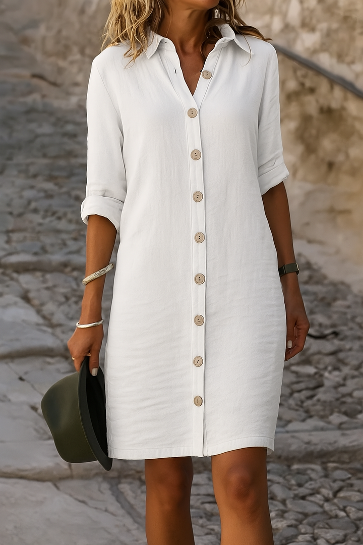 Womens Midi Dress Button-Front with Pockets