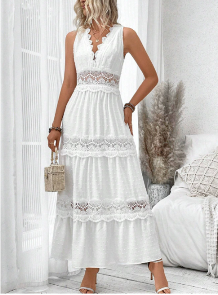 Womens Lace Dress with V-Neck - BritishMode