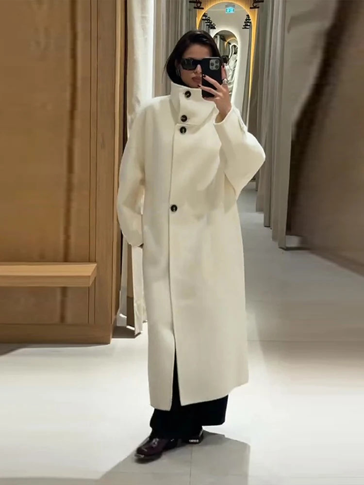 Womens Wool Coat High Neck Warm Winter Style