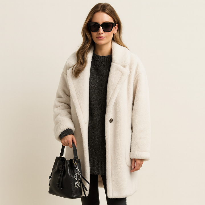 Womens Long Teddy Coat Plush Elegant Fit - BritishMode