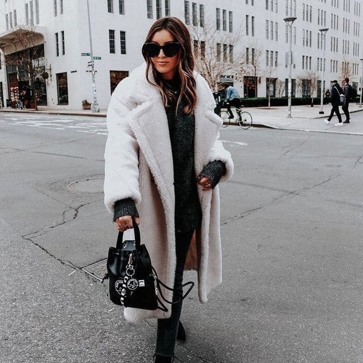 Womens Long Teddy Coat Plush Elegant Fit