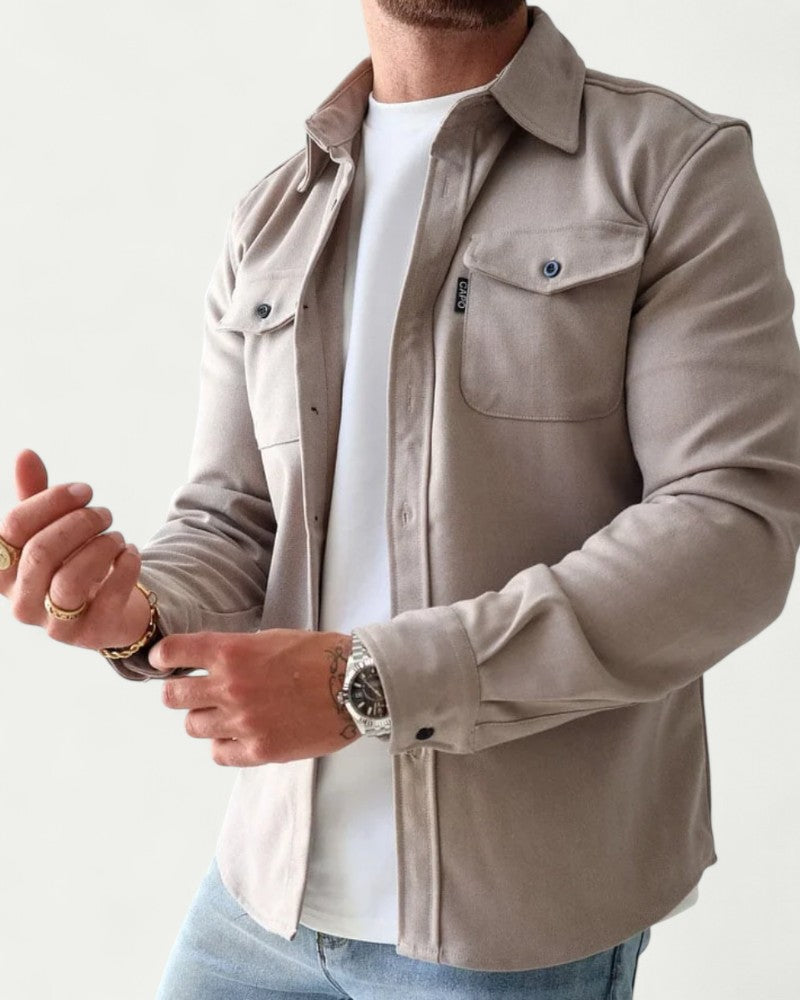 Mens Fitted Button-Down Overshirt Cotton Casual