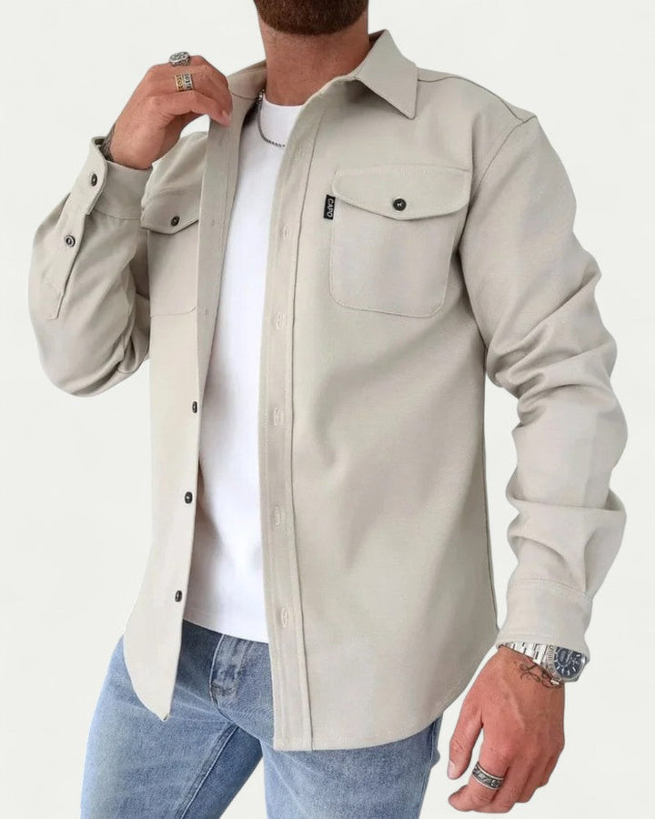 Mens Fitted Button-Down Overshirt Cotton Casual