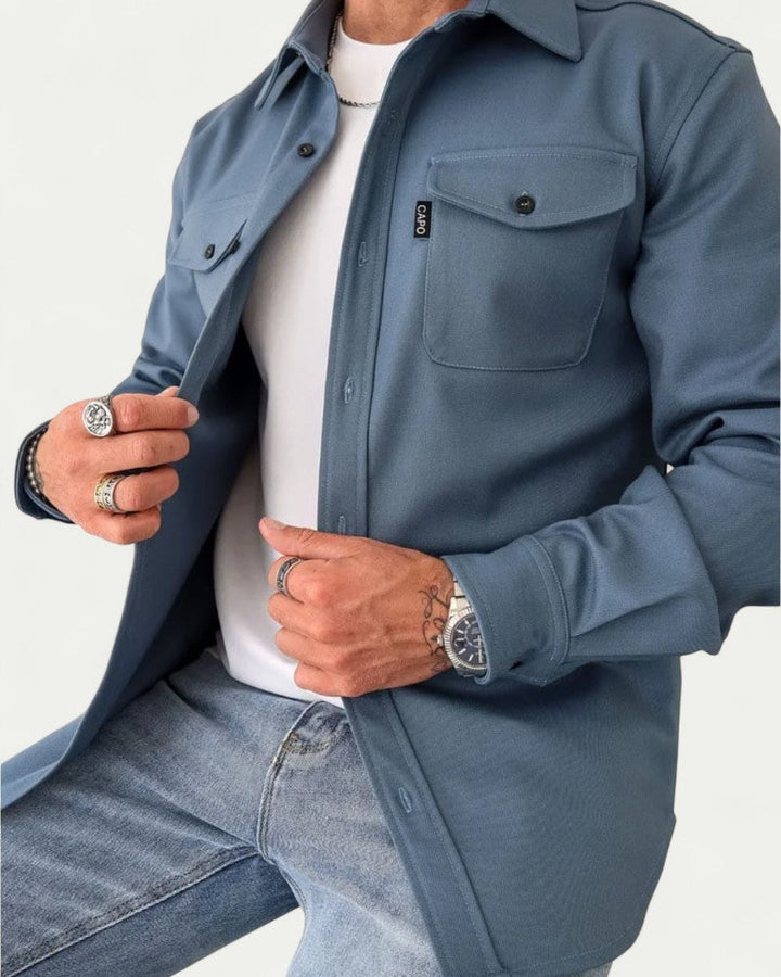 Mens Fitted Button-Down Overshirt Cotton Casual
