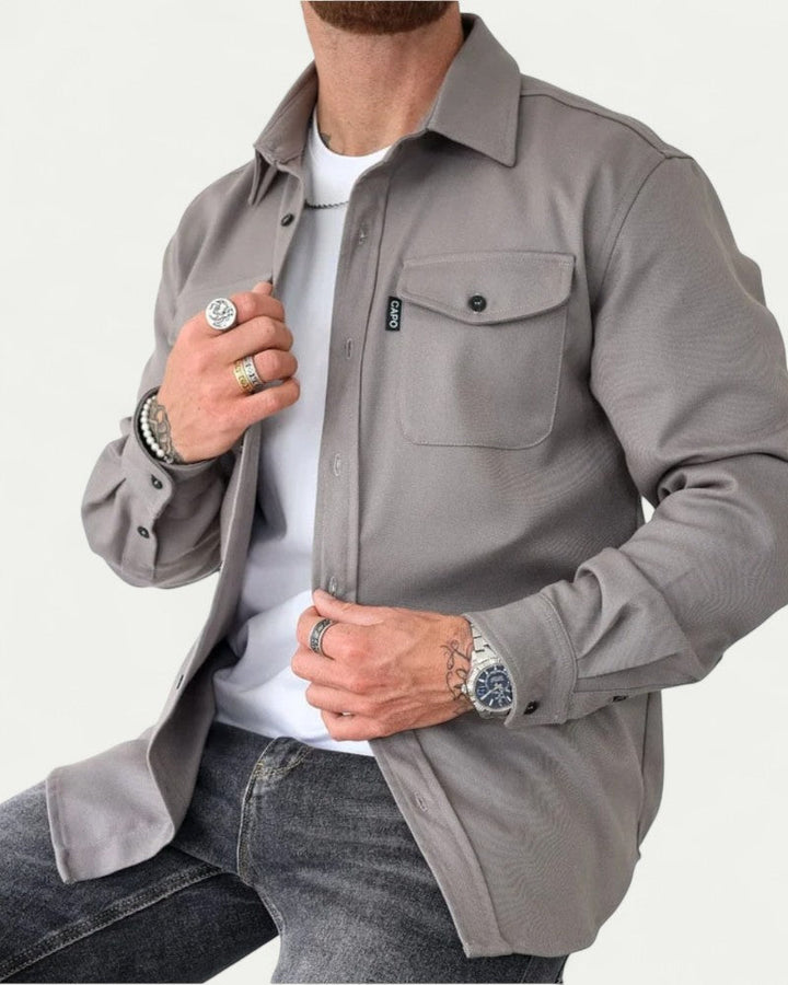 Mens Fitted Button-Down Overshirt Cotton Casual