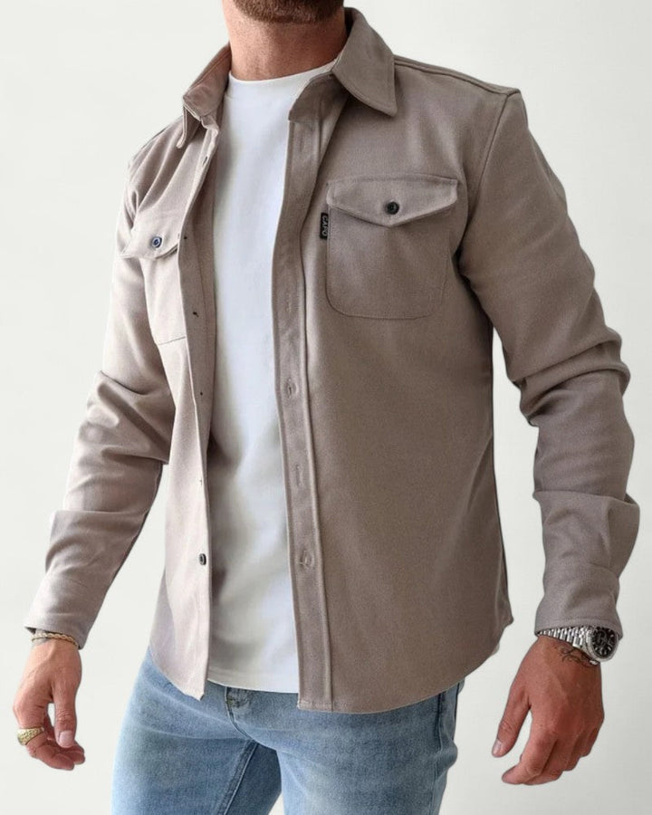 Mens Fitted Button-Down Overshirt Cotton Casual